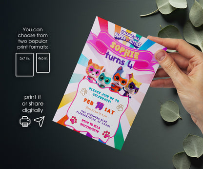 SuperKitties customizable invitation template | Share or Print | HC343