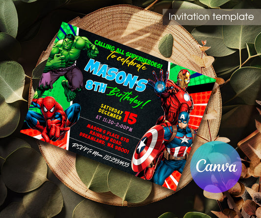 Avengers Marvel Superhero customizable invitation template | Share or Print | boy | RW093