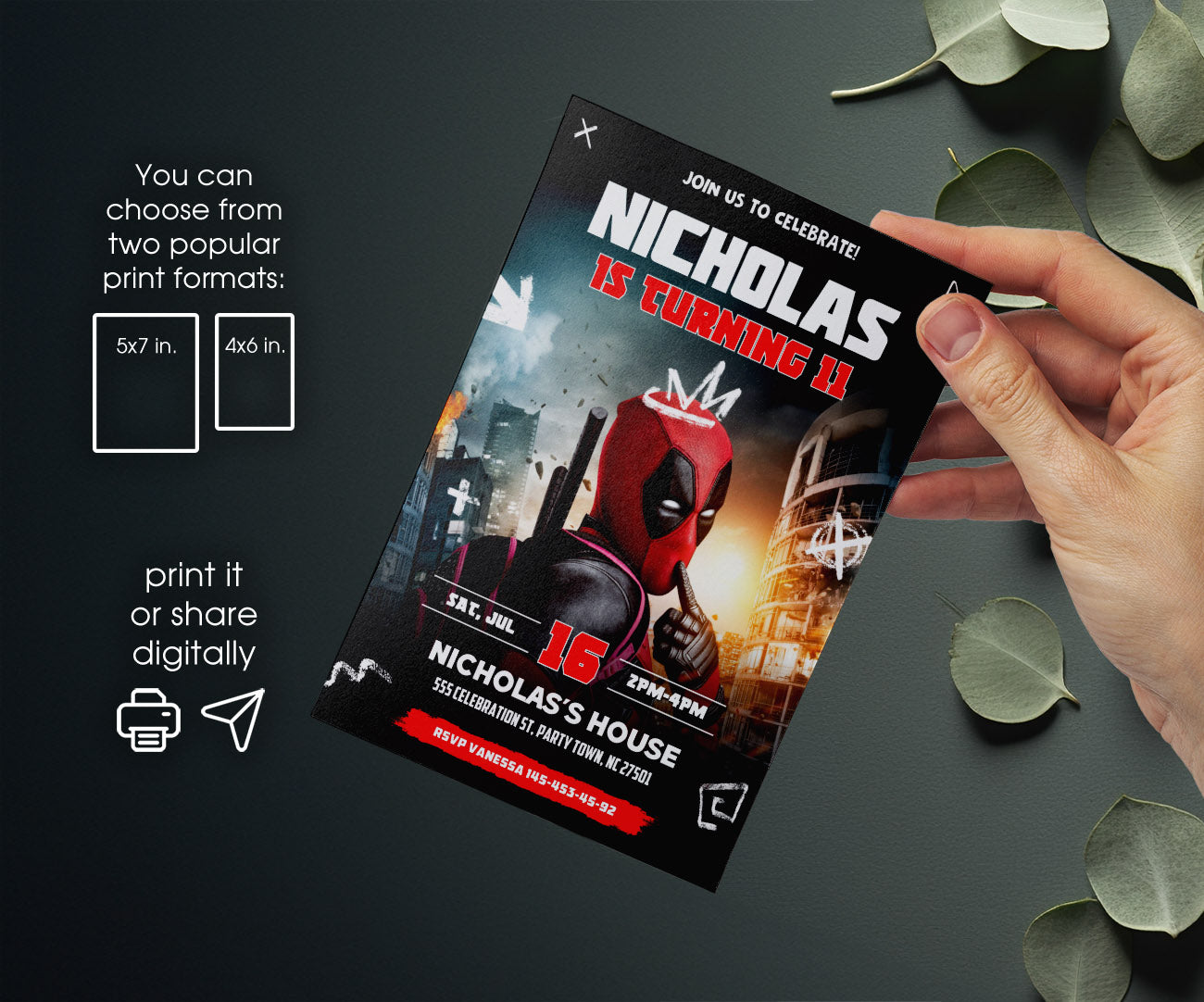 Deadpool Marvel customizable invitation template | Share or Print | boy | XJ237
