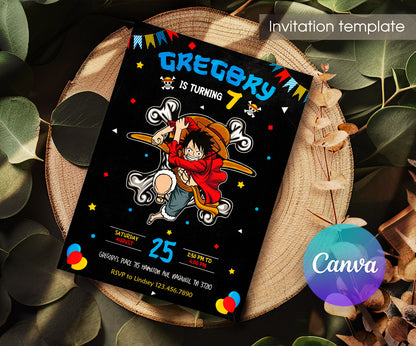 One Piece Monkey D.Luffy Anime customizable invitation template | Share or Print | DB841