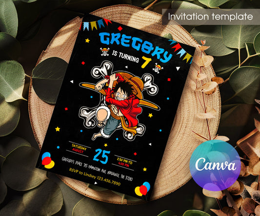 One Piece Monkey D.Luffy Anime customizable invitation template | Share or Print | DB841