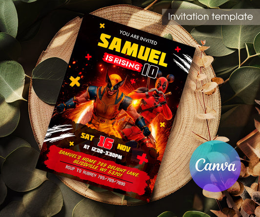 Deadpool Wolverine Marvel customizable invitation template | Share or Print | boy | RW418