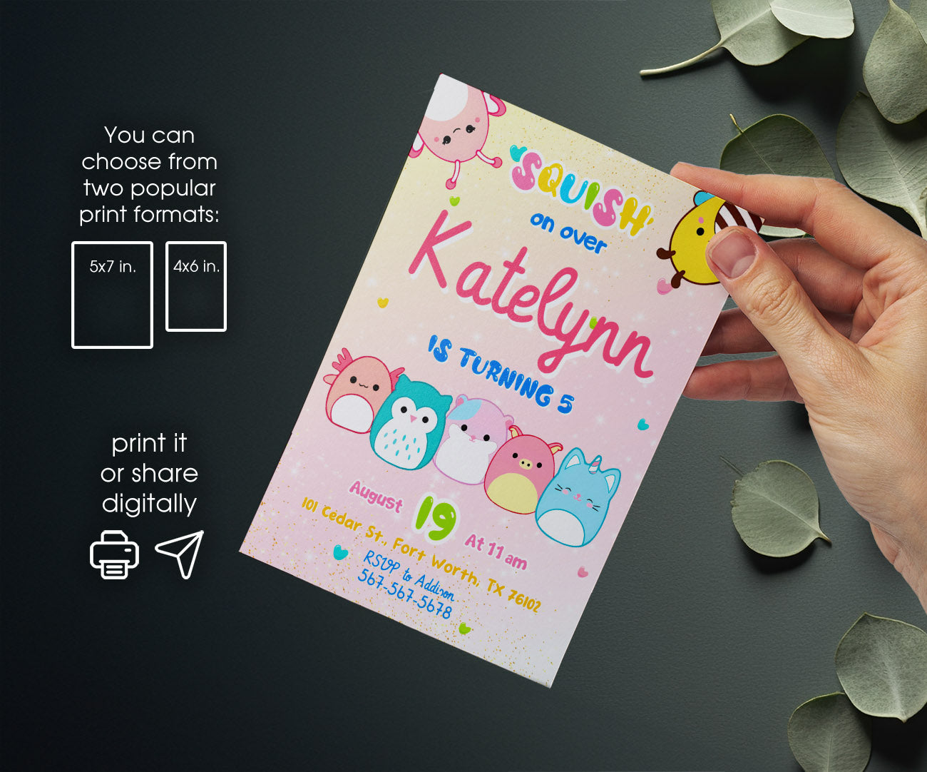 Squishmallows customizable invitation template | Share or Print | HO638