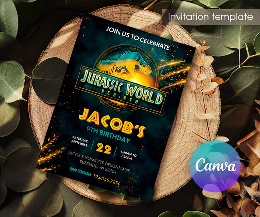Jurassic World Rebirth Dinosaur customizable invitation template | Share or Print | NK231