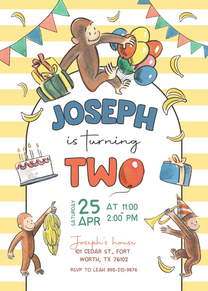 Curious George Monkey customizable invitation template | Share or Print | AI838
