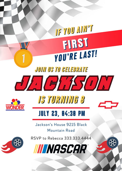 Nascar Racing Ricky Bobby customizable invitation template | Share or Print | boy | BX958