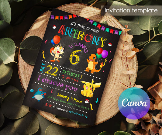 Pokemon Pikachu customizable invitation template | Share or Print | CE309