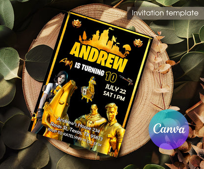 Fortnite Gamer customizable invitation template | Share or Print | boy | EM791