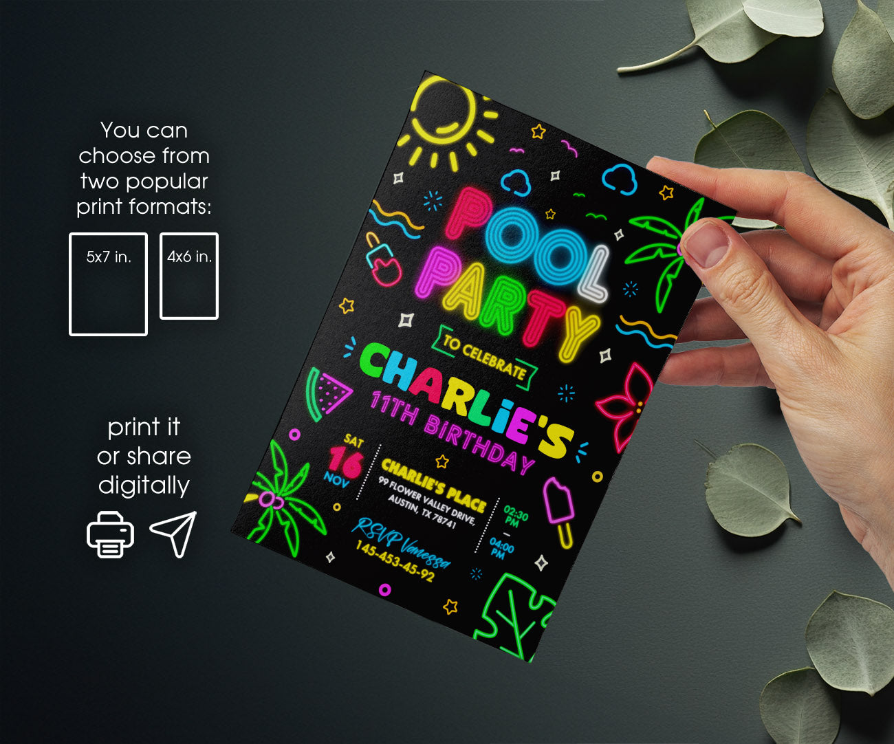 Pool Party customizable invitation template | Share or Print | boy | CB035