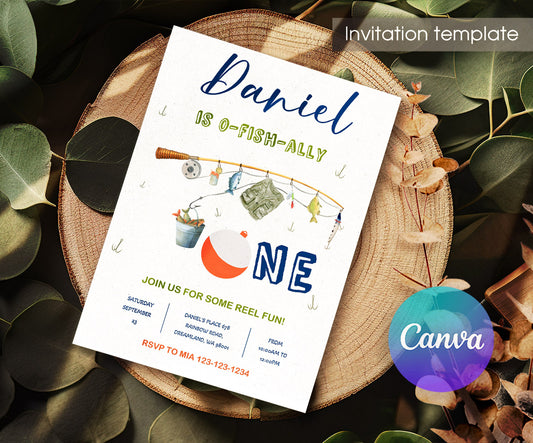 Fishing 1st O-Fish-Ally customizable invitation template | Share or Print | PK084