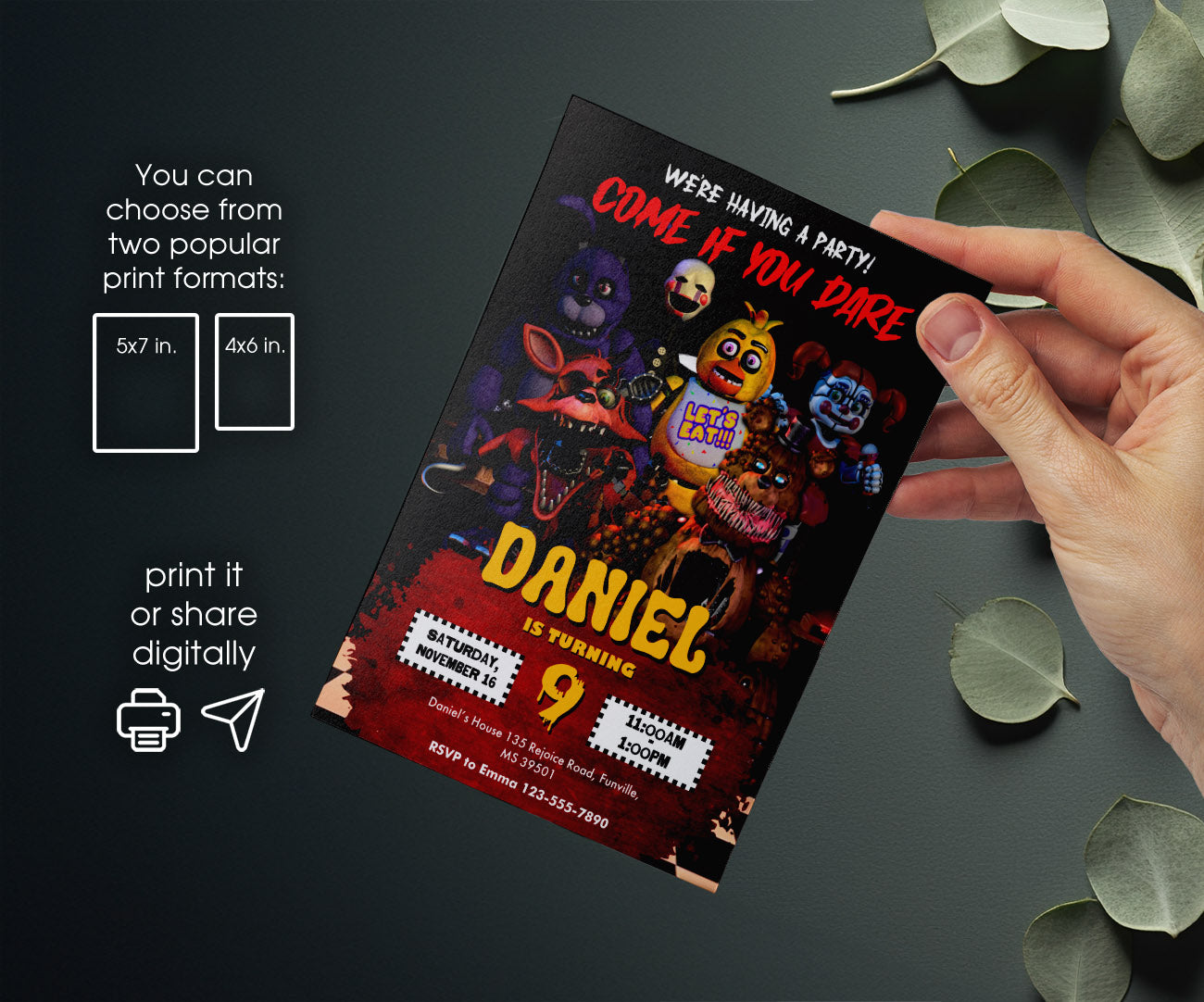 Five Nights at Freddy's customizable invitation template | Share or Print | KH481