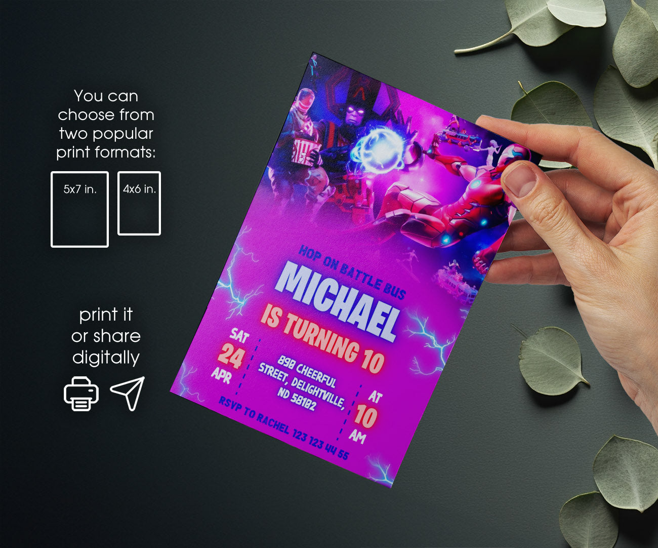 Fortnite Gamer customizable invitation template | Share or Print | boy | JY318