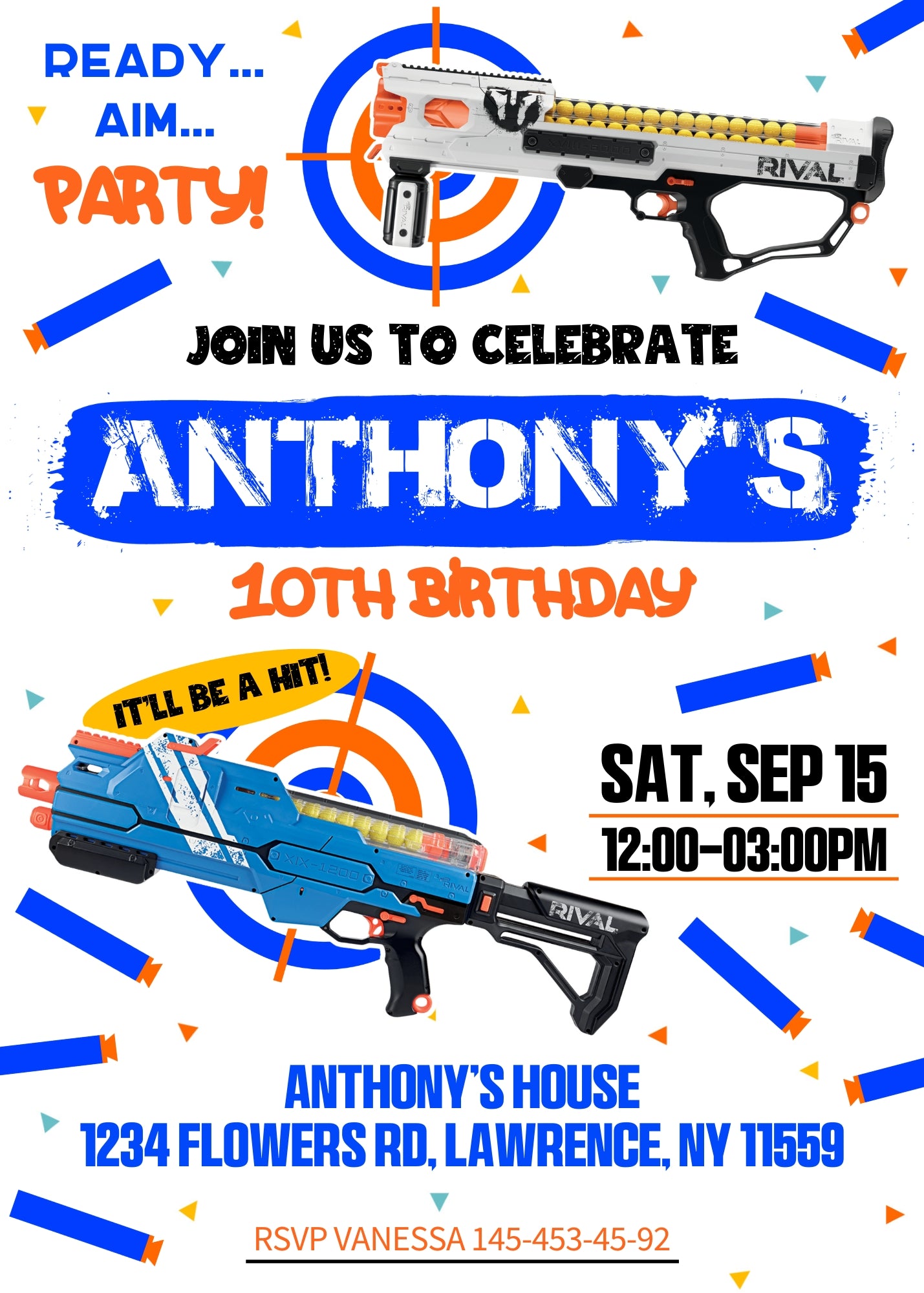NERF Dart Wars customizable invitation template | Share or Print | boy | RQ950