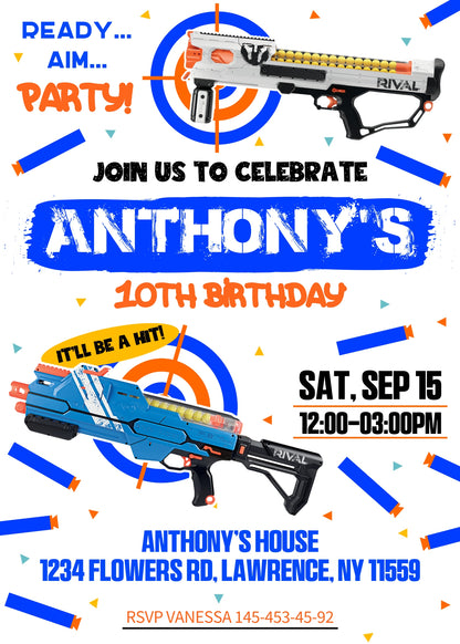 NERF Dart Wars customizable invitation template | Share or Print | boy | RQ950