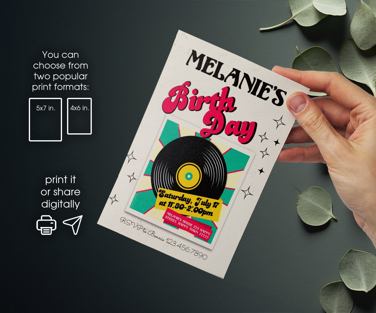 Disco Party 80th 90th customizable invitation template | Share or Print | BF598
