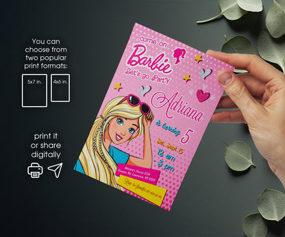 Barbie Pink customizable invitation template | Share or Print | girl | GE382