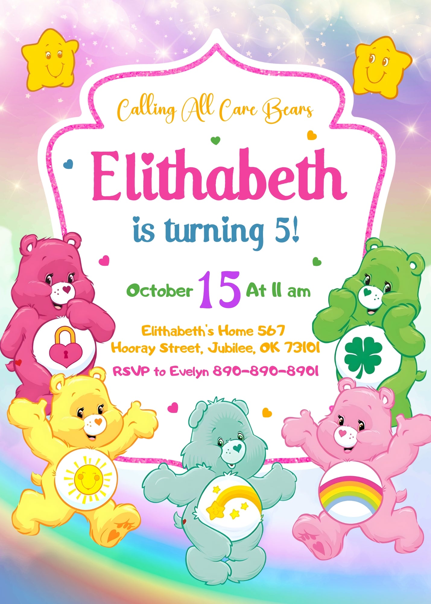 Care Bears customizable invitation template | Share or Print | VK056