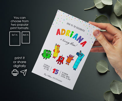 Numberblocks customizable invitation template | Share or Print | MW723
