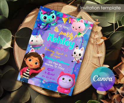 Gabby's Dollhouse Kitten customizable invitation template | Share or Print | girl | GU572