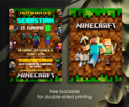 Minecraft Gamer customizable invitation template | Share or Print | BI535
