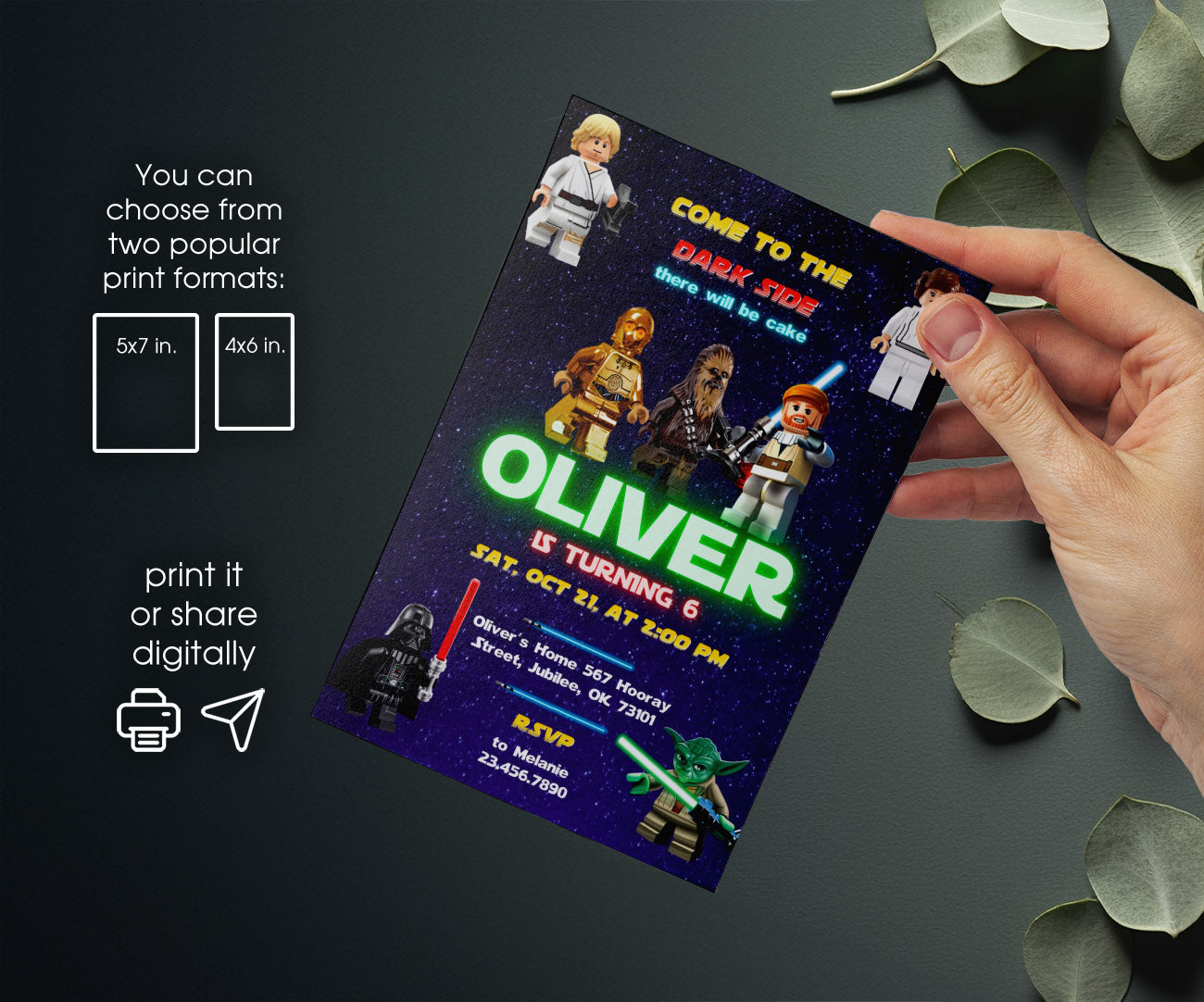 Star Wars Darth Vader Lego Minifigures customizable invitation template | Share or Print | QA477