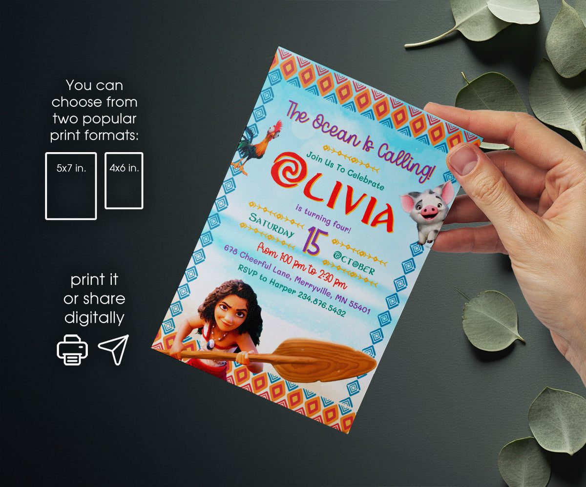 Moana Princess customizable invitation template | Share or Print | girl | NN189