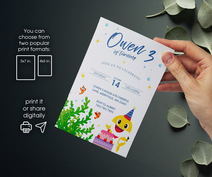 Baby Shark customizable invitation template | Share or Print | KN789