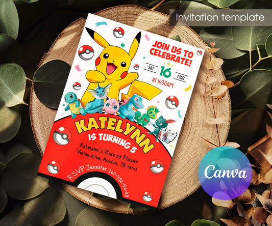 Pokemon Pikachu customizable invitation template | Share or Print | JL825