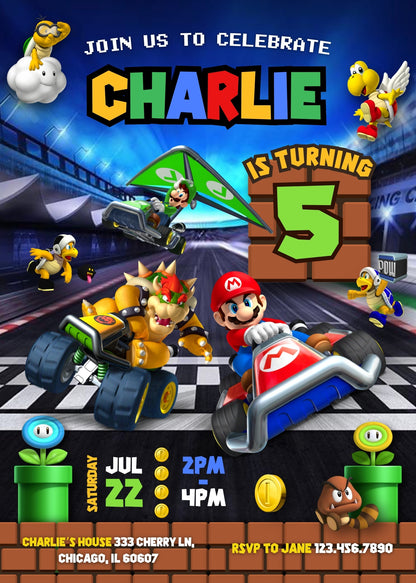 Mario Kart Gamer customizable invitation template | Share or Print | boy | BM436