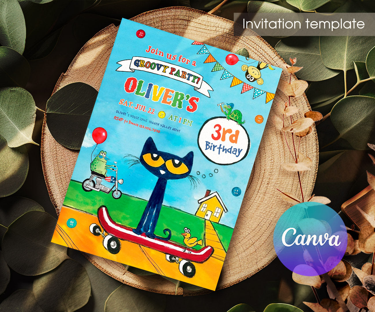 Pete the Cat customizable invitation template | Share or Print | YW409