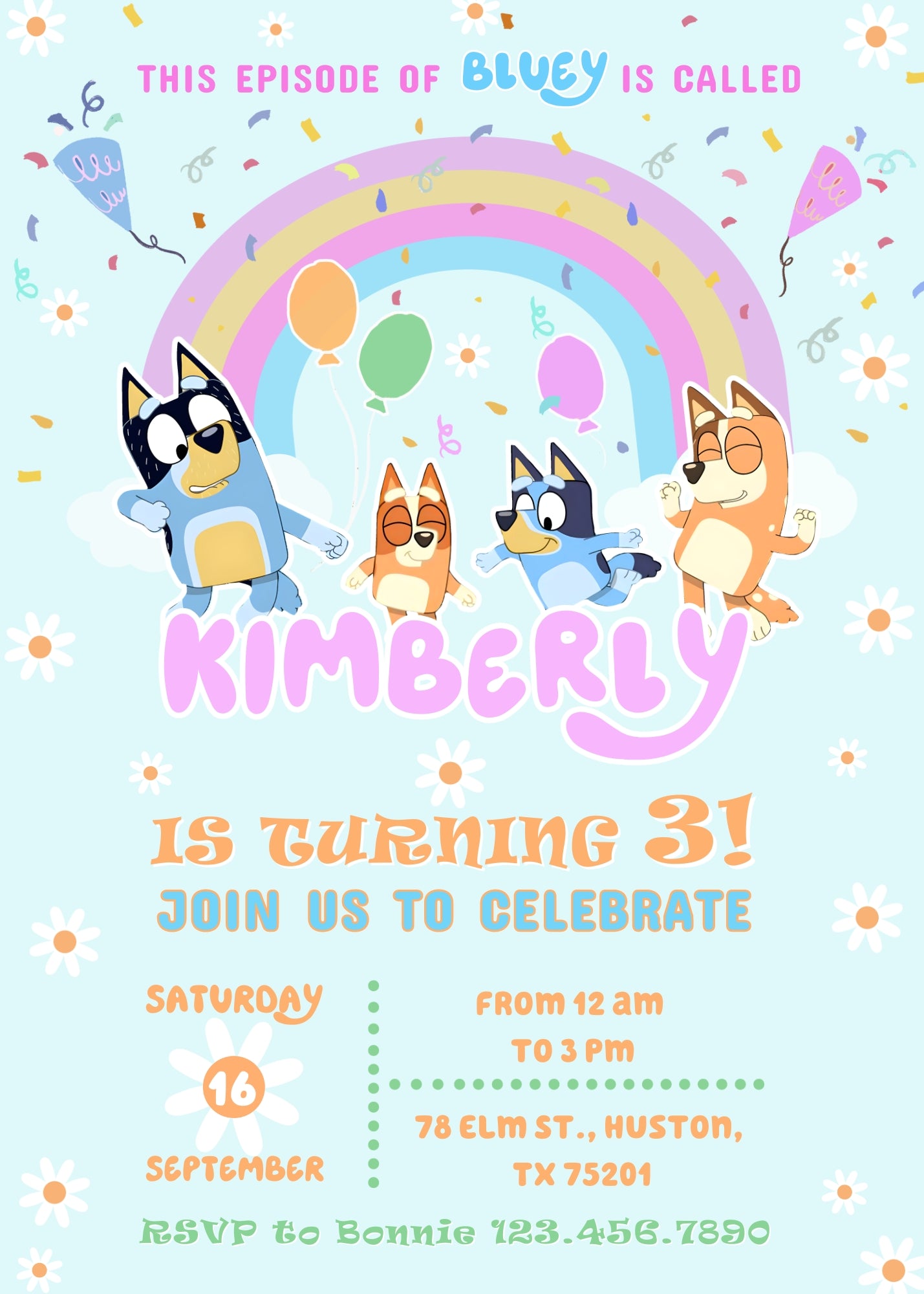 Bluey Bingo customizable invitation template | Share or Print | WK004