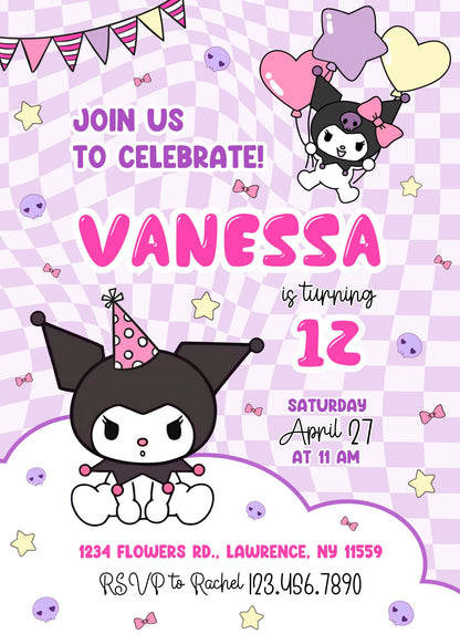 Kuromi Hello Kitty Sanrio customizable invitation template | Share or Print | OP117