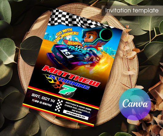 Hot Wheels Let's Race customizable invitation template | Share or Print | boy | MH974