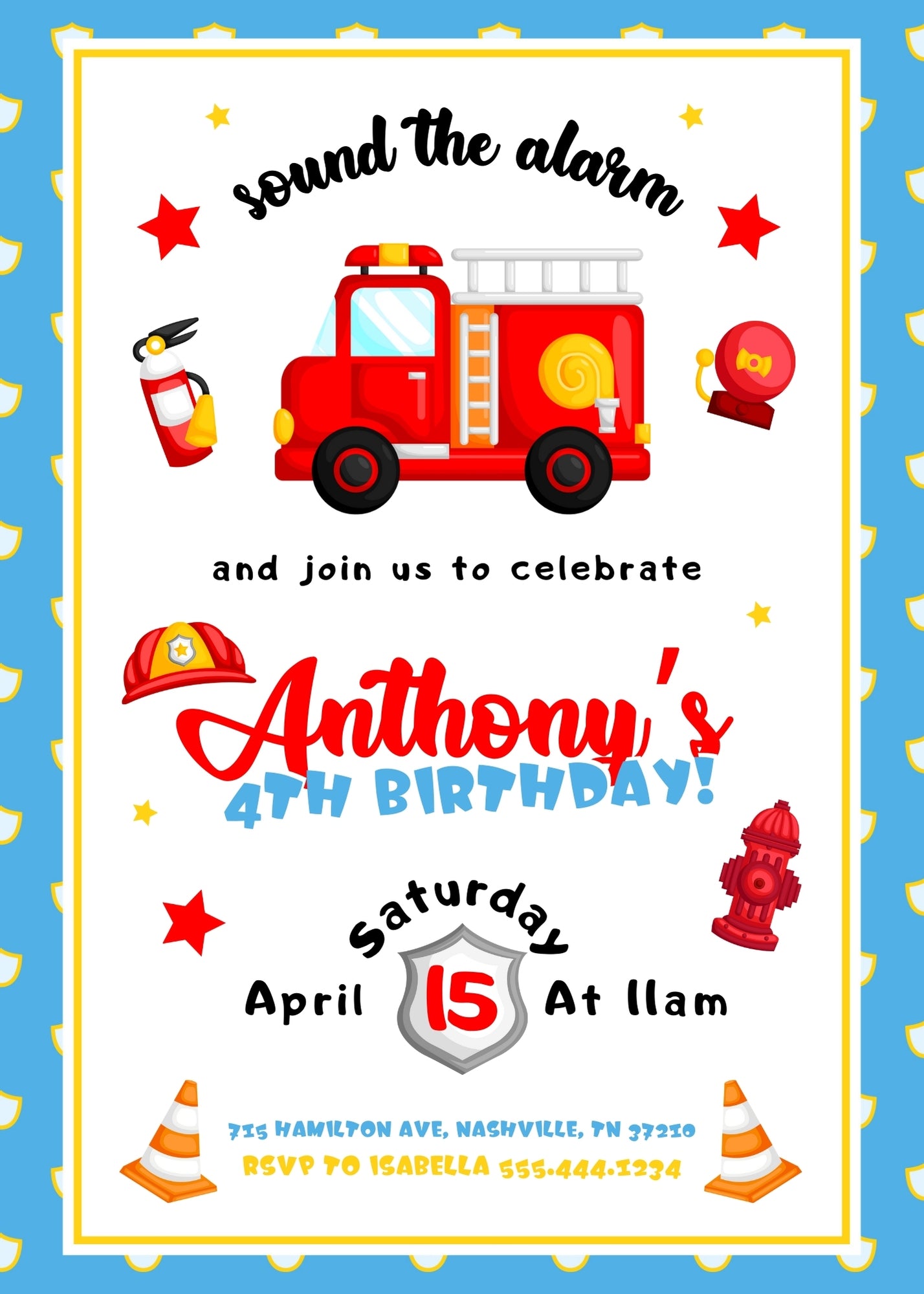 Firetruck Firefighter Fire Truck customizable invitation template | Share or Print | boy | UO860