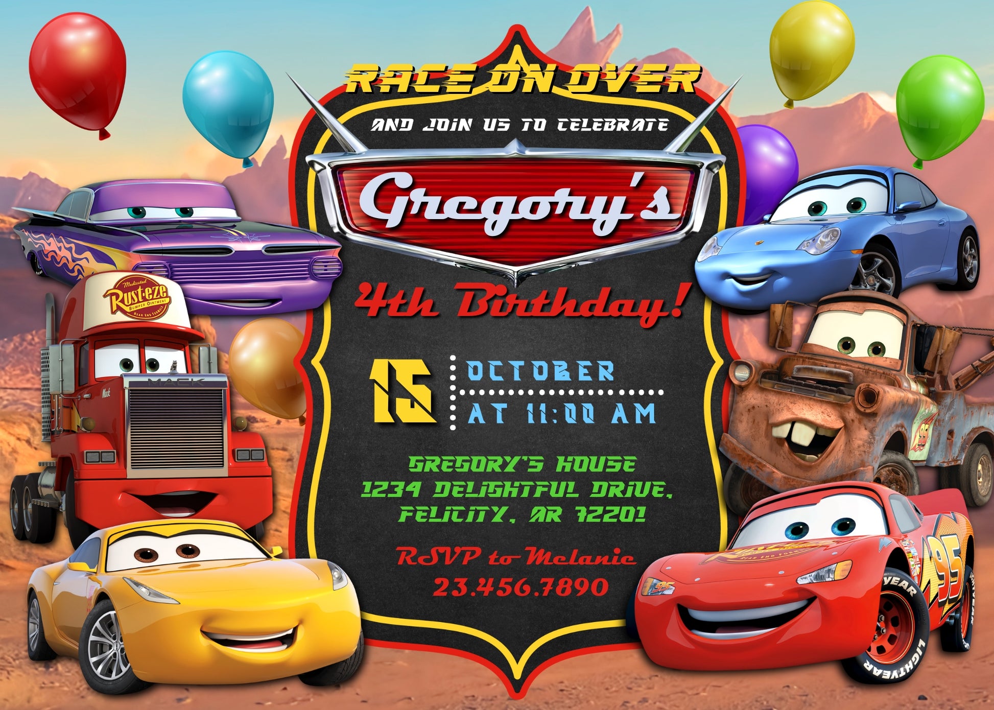 Cars Lightning McQueen customizable invitation template | Share or Print | boy | XU469