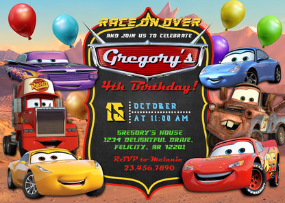 Cars Lightning McQueen customizable invitation template | Share or Print | boy | XU469