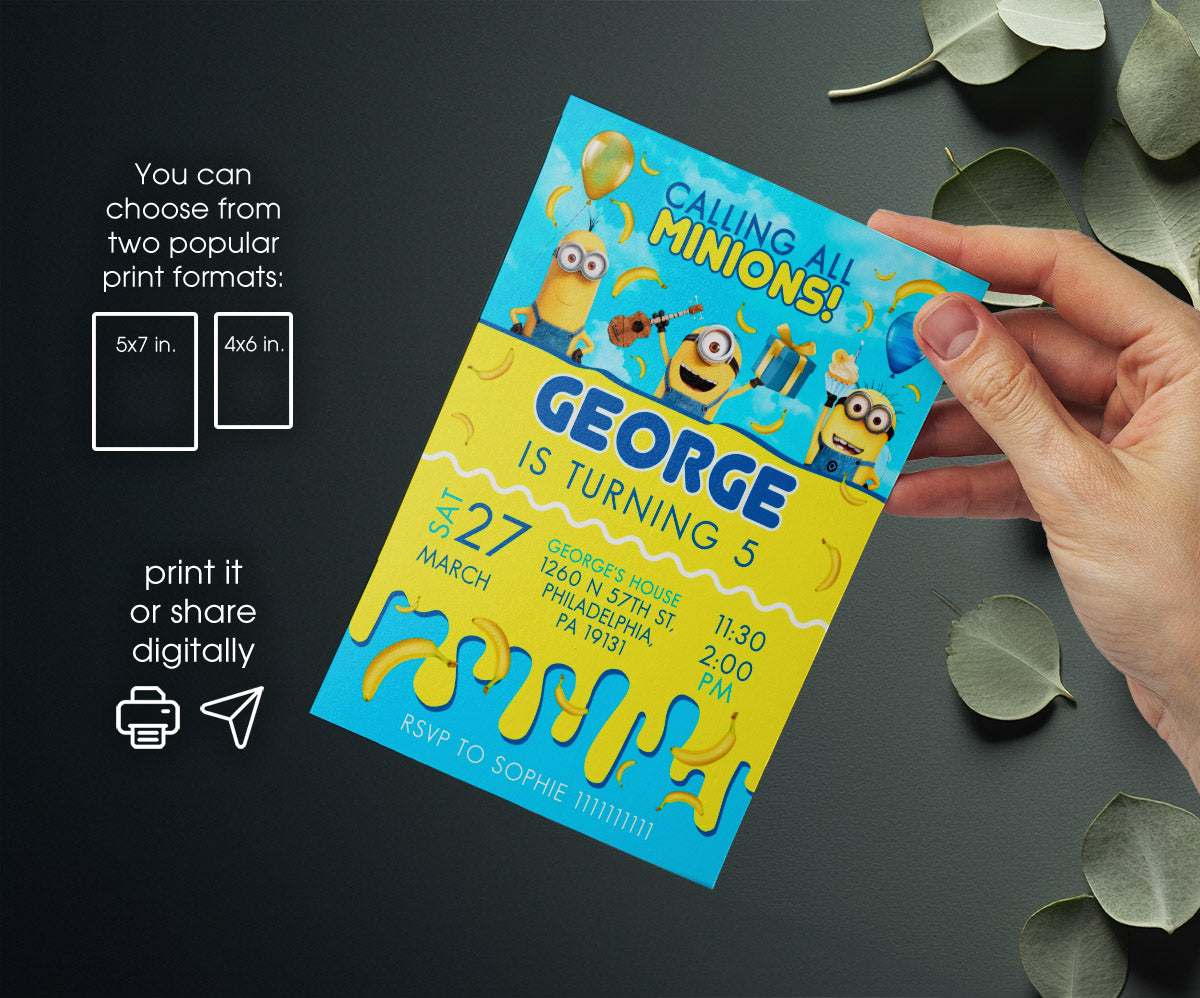 Minions Despicable Me customizable invitation template | Share or Print | AW111