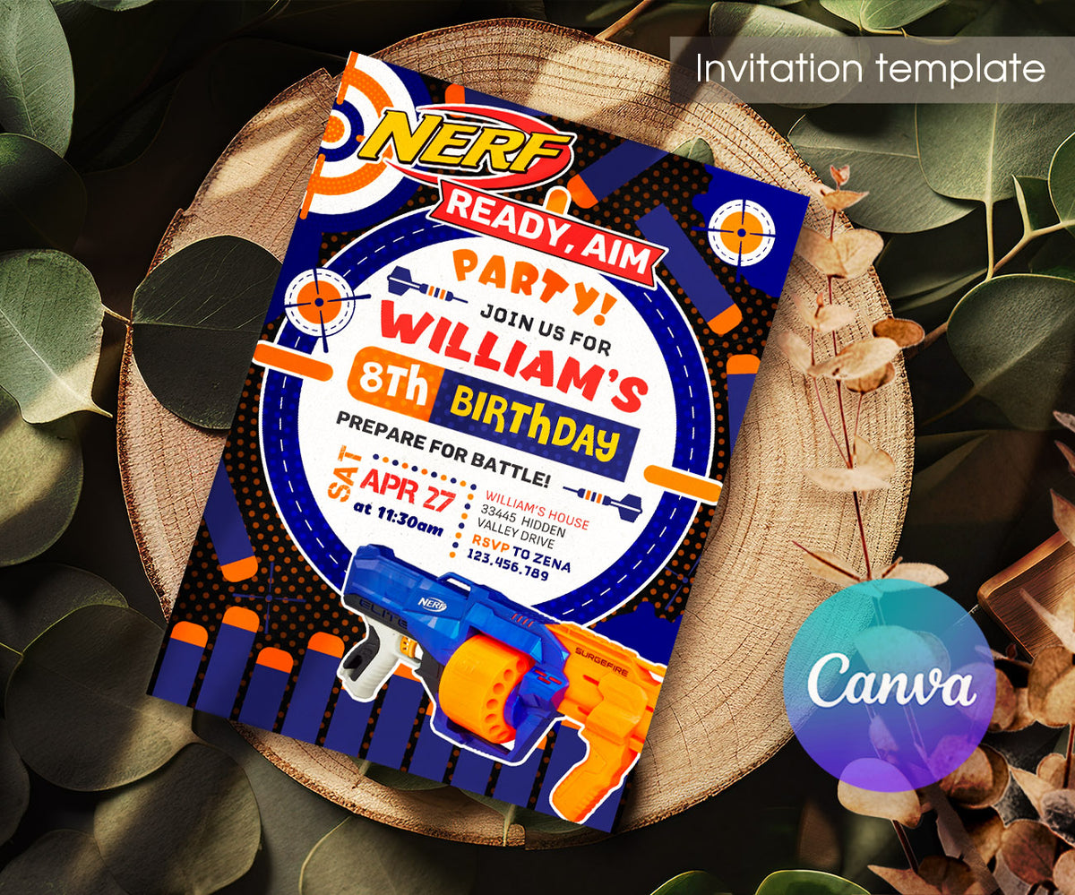 NERF Dart Wars customizable invitation template | Share or Print | boy | KB004