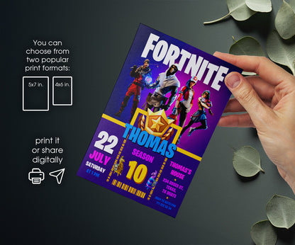 Fortnite Gamer customizable invitation template | Share or Print | boy | ZI273