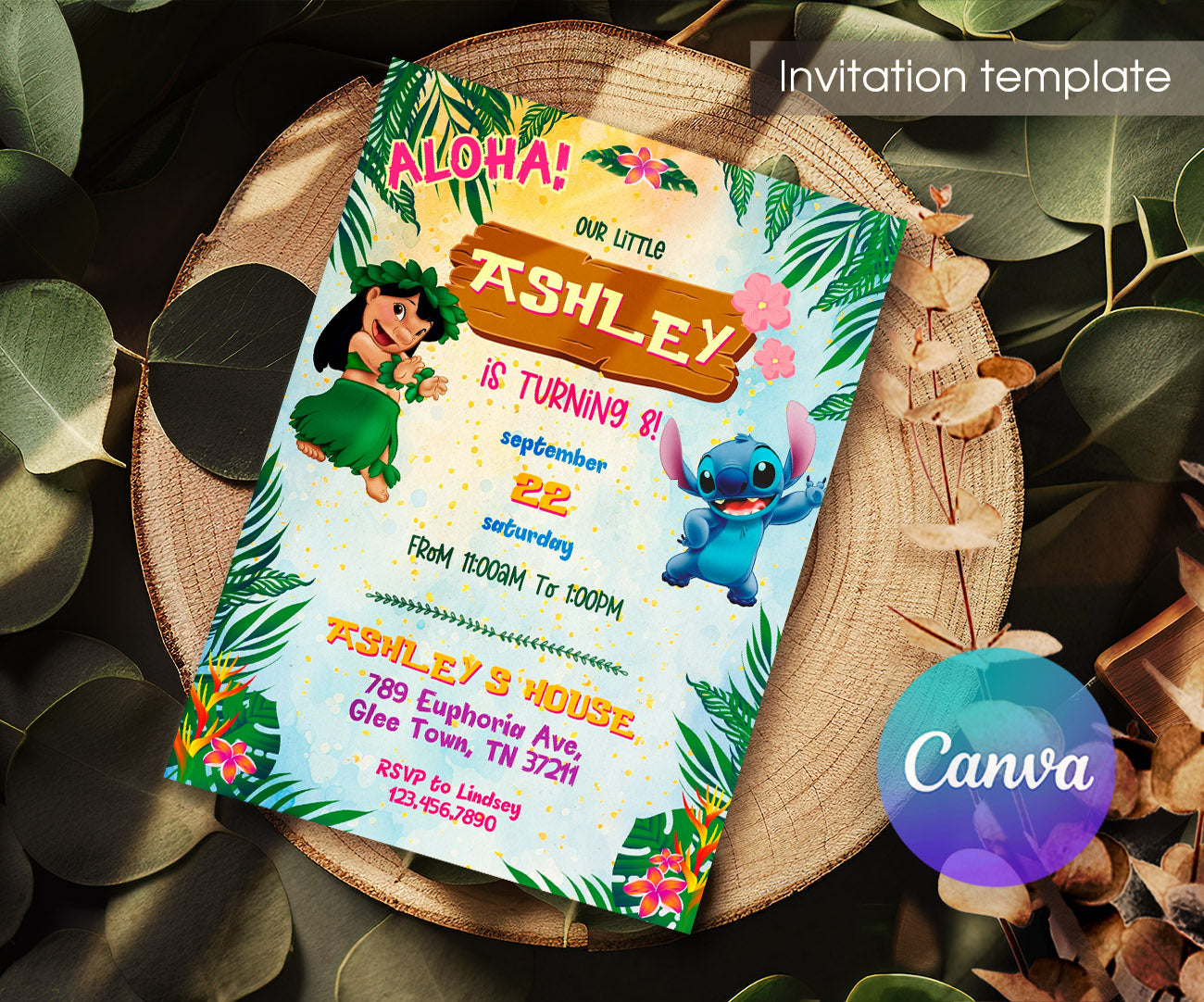 Lilo & Stitch Aloha customizable invitation template | Share or Print | XU894