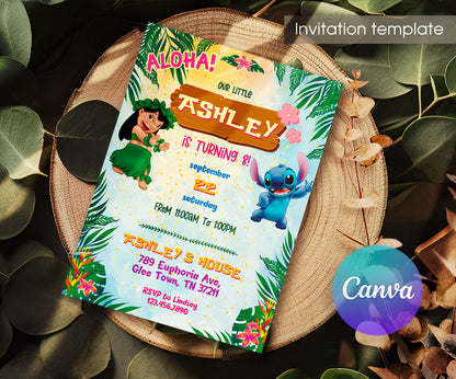Lilo & Stitch Aloha customizable invitation template | Share or Print | XU894