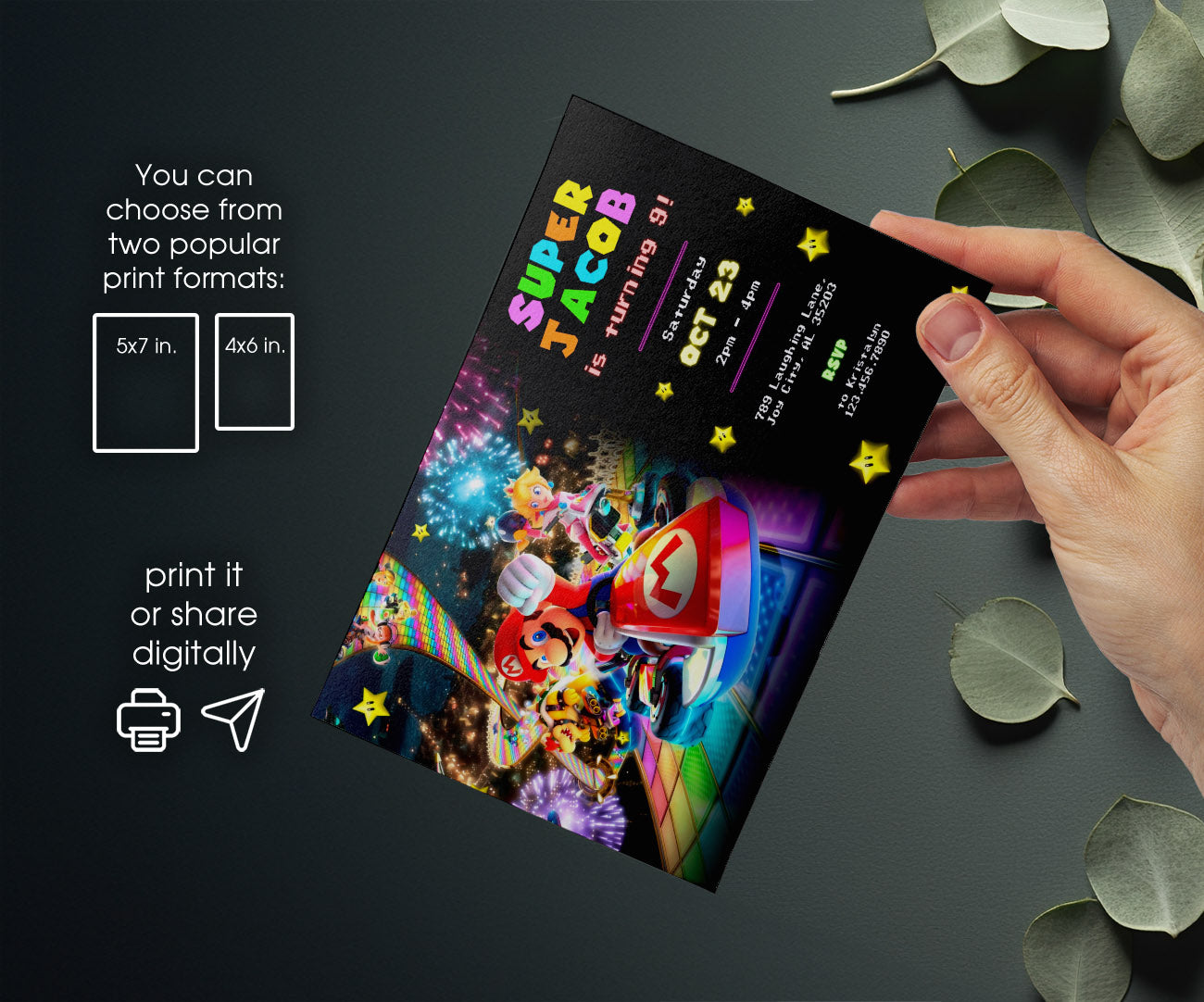 Mario Kart Gamer customizable invitation template | Share or Print | boy | OY052
