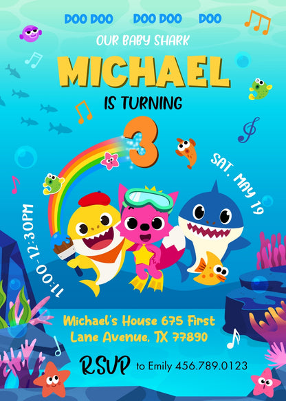 Baby Shark customizable invitation template | Share or Print | OR449