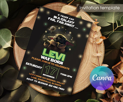 Baby Yoda Grogu Star Wars Mandalorian customizable invitation template | Share or Print | boy | AB784