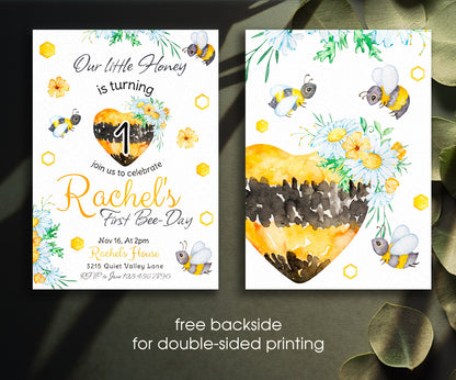 1st Bee Day Party customizable invitation template | Share or Print | PX767
