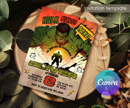 Hulk The Avengers Marvel Superhero customizable invitation template | Share or Print | boy | BB652