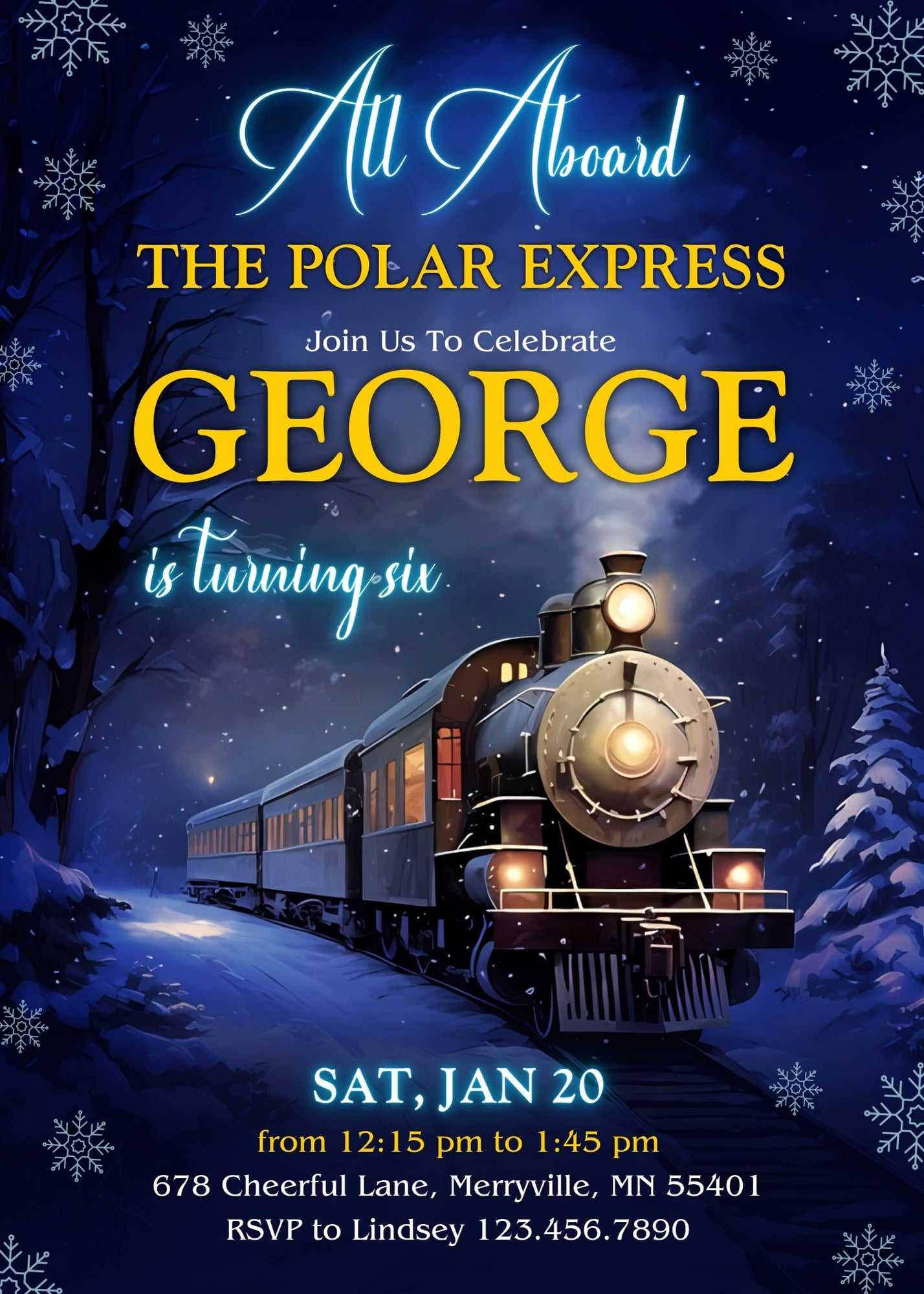 The Polar Express Christmass Train customizable invitation template | Share or Print | JQ399