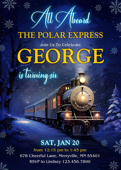 The Polar Express Christmass Train customizable invitation template | Share or Print | JQ399