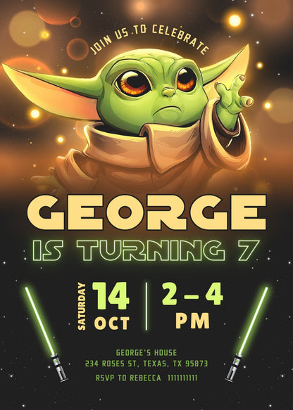 Baby Yoda Grogu Star Wars Mandalorian customizable invitation template | Share or Print | boy | WZ502