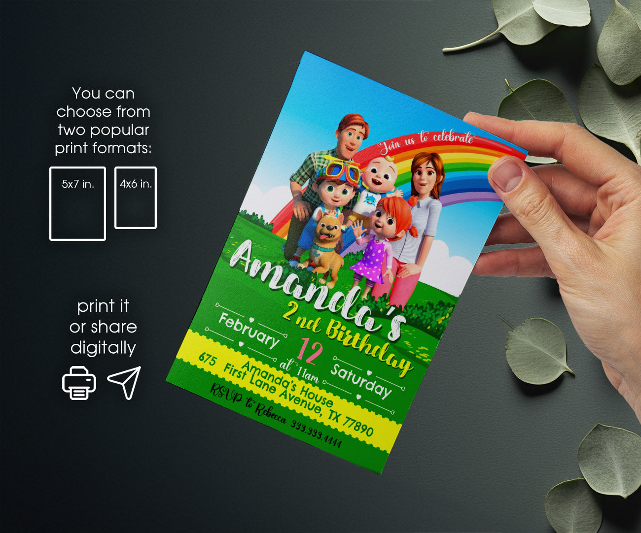 Cocomelon customizable invitation template | Share or Print | XS497